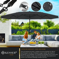 KESSER® Sonnenschirm Doppelsonnenschirm Inkl. Abdeckung + Windsicherung | Gartenschirm | Marktschirm | Terrassenschirm Mit Handkurbel | Oval | Aluminium | UV-beständig | Wasserabweisend, Farbe:Anthrazit -Garten- & Gewächshäuser Geschäft c6d00f40b8b4aed55d789842428e5b5f
