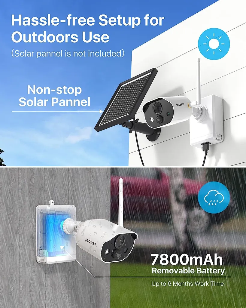 ZOSI 2K 3MP Kabellos Aussen Akku Überwachungskamera Set, 4X 3MP WLAN Kamera Batteriebetrieben Mit Basisstation 32GB Karte, 2-Wege-Audio, Personenerkennung, C309 5 ZOSI 2K 3MP Kabellos Aussen Akku Überwachungskamera Set, 4X 3MP WLAN Kamera Batteriebetrieben Mit Basisstation 32GB Karte, 2-Wege-Audio, Personenerkennung, C309 – Bild 5