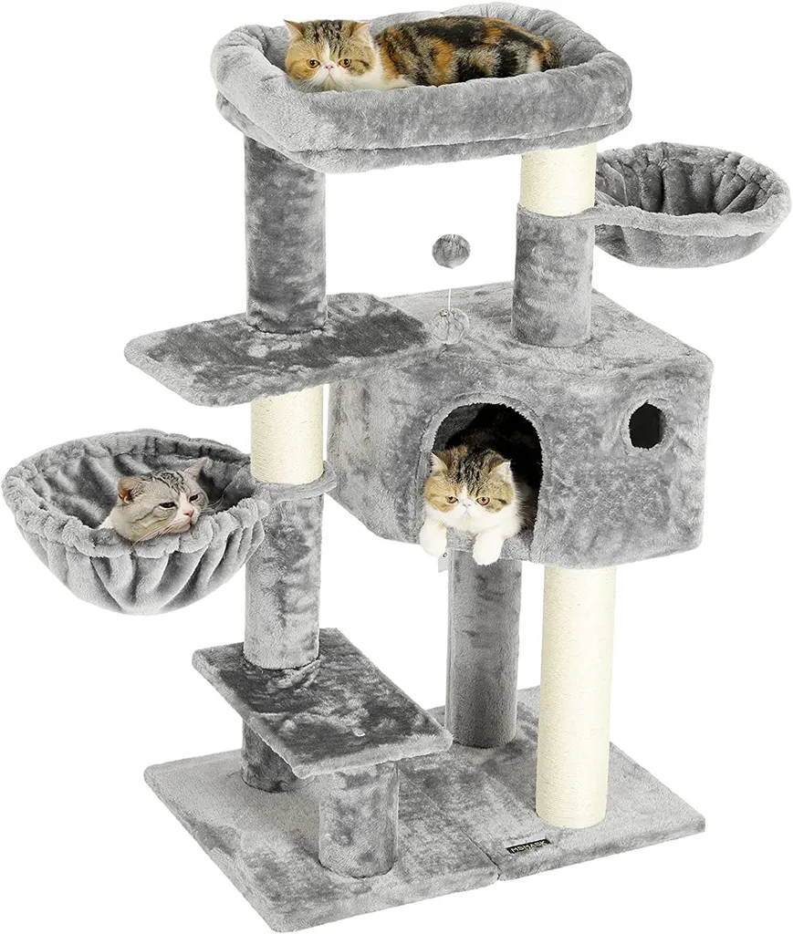 Pecute Kratzbaum Mit Extra Dicke Stämme, Katzenbaum 120cm Mit Große Aussichtsplattform, Verstellbar Grundplatte, Liegemulde (Hellgrau+Weiß Sisalstämme) 7 Pecute Kratzbaum Mit Extra Dicke Stämme, Katzenbaum 120cm Mit Große Aussichtsplattform, Verstellbar Grundplatte, Liegemulde (Hellgrau+Weiß Sisalstämme) – Bild 7