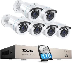 ZOSI 8CH 1080P Full HD DVR Mit 1TB HDD Und 6X2MP Außen Überwachungskamera Sicherheit Set, H.265+, 20M IR Nachtsicht
