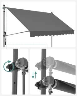 SONGMICS Balkonmarkise, 300 Cm, Alu-Klemmmarkise, 280 G/m² Polyester, Höhenverstellbar, Sonnenmarkise, Mit Handkurbel, Sonnenschutz, Für Balkon, Terrasse, Garten, Anthrazit GSA313G02
