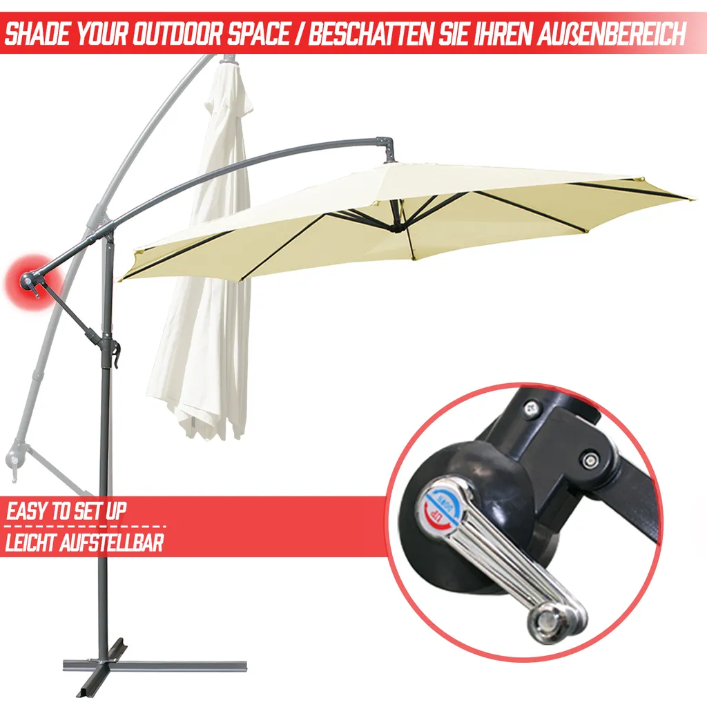 FF Europe MIADOMODO® Sonnenschirm - Ø300/350cm, Mit Ständer, Handkurbel, Neigbar, Verstellbar, Farbwahl - Ampelschirm, Gartenschirm, Marktschirm, Terassenschirm 3 FF Europe MIADOMODO® Sonnenschirm - Ø300/350cm, Mit Ständer, Handkurbel, Neigbar, Verstellbar, Farbwahl - Ampelschirm, Gartenschirm, Marktschirm, Terassenschirm – Bild 3