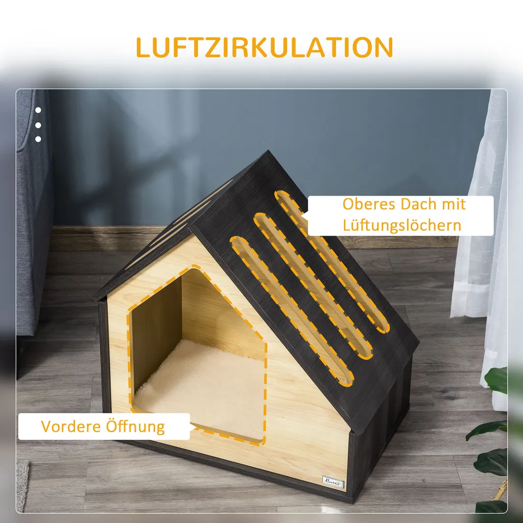 Pawhut Hundehütte Aus Holz Indoor Katzenhöhle Katzenhaus Hundeschlafplatz Mit Kissen Hundehaus Hundehöhle Mit Schrägem Dach Für Kleine Hunde Bis 8 Kg 60 X 40 X 59,2 Cm 5 Pawhut Hundehütte Aus Holz Indoor Katzenhöhle Katzenhaus Hundeschlafplatz Mit Kissen Hundehaus Hundehöhle Mit Schrägem Dach Für Kleine Hunde Bis 8 Kg 60 X 40 X 59,2 Cm – Bild 5