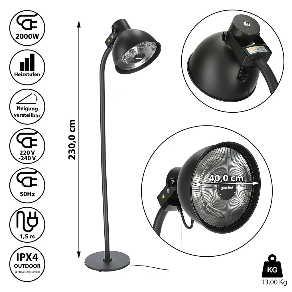 CEPEWA PATIO Terrassenheizstrahler 2000W 3 Heizstufen 40 X 230 Cm 8 CEPEWA PATIO Terrassenheizstrahler 2000W 3 Heizstufen 40 X 230 Cm – Bild 8