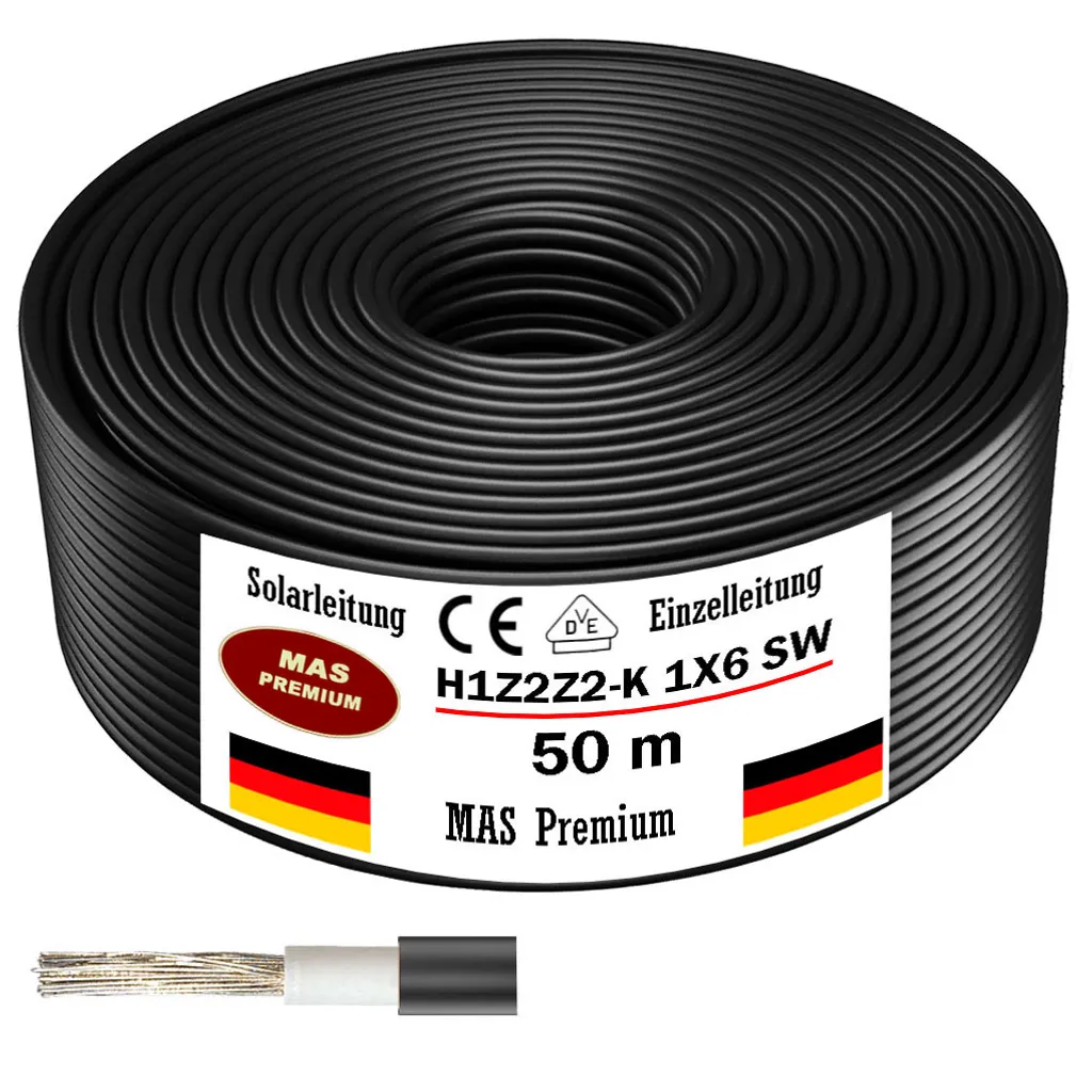 MAS-Premium 50m Solarleitung Solarkabel H1Z2Z2-K 6 Mm² Schwarz Photovoltaik Halogenfrei 4 MAS-Premium 50m Solarleitung Solarkabel H1Z2Z2-K 6 Mm² Schwarz Photovoltaik Halogenfrei – Bild 4