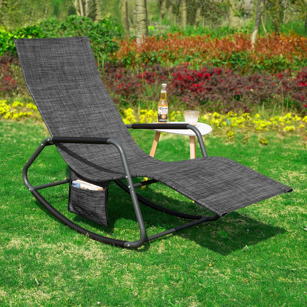 SoBuy OGS47-MS Schaukelliege Sonnenliege Mit Seitentasche Gartenliege Relaxstuhl Schwingliege Schwarz/Grau Belastbarkeit 150 Kg 2 SoBuy OGS47-MS Schaukelliege Sonnenliege Mit Seitentasche Gartenliege Relaxstuhl Schwingliege Schwarz/Grau Belastbarkeit 150 Kg – Bild 2