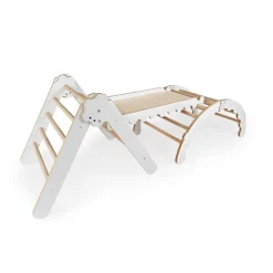 MAMOI® Klettergerüst Indoor, Kletterdreieck Mit Rutsche Aus Holz, Kletterbogen, Baby Kinder Klettern, Regenbogenwippe Mit Rutschbrett, Holzbogen Triangle Für Spielplatz Ab 1/2/3 Jahre