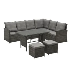 SVITA Monroe Garten-Lounge Set Polyrattan Lounge-Möbel Sitzgruppe Garten Grau