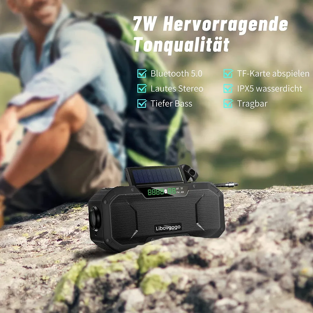 Mmgoqqt Kurbelradio Tragbares Solarradio Notfall-AM-FM-Radio Mit USB-Telefonladefunktion, LED-Taschenlampe Und 5000-mAh-Akku Für Outdoor-Camping,blau 2 Mmgoqqt Kurbelradio Tragbares Solarradio Notfall-AM-FM-Radio Mit USB-Telefonladefunktion, LED-Taschenlampe Und 5000-mAh-Akku Für Outdoor-Camping,blau – Bild 2