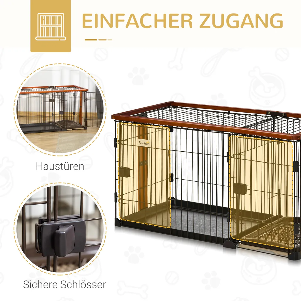 PawHut Hundekäfig Mit Toilette Tablett Hundebox Mit 2 Türen Für Kleine Hunde Tierkäfig Innen Zuhause Stahl Kaffee 111 X 54 X 61 Cm 6 PawHut Hundekäfig Mit Toilette Tablett Hundebox Mit 2 Türen Für Kleine Hunde Tierkäfig Innen Zuhause Stahl Kaffee 111 X 54 X 61 Cm – Bild 6