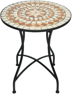 COSTWAY Runder Mosaiktisch, Retro Mosaik Beistelltisch Mit Metallgestell & Rostbeständiger Beschichtung, Metalltisch Kaffeetisch Für Garten Terrasse Wohnzimmer