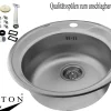 Edelstahl Rund Küchenspüle Edelstahlspüle Einbauspüle Spüle Rundspüle Durchmesser 48cm 48Ø Premium-Line Inclusive Ablaufgarnitur Spülmaschinen Anschluss Und Überlauf Und Vorgestanztem Hahnloch Von Keton