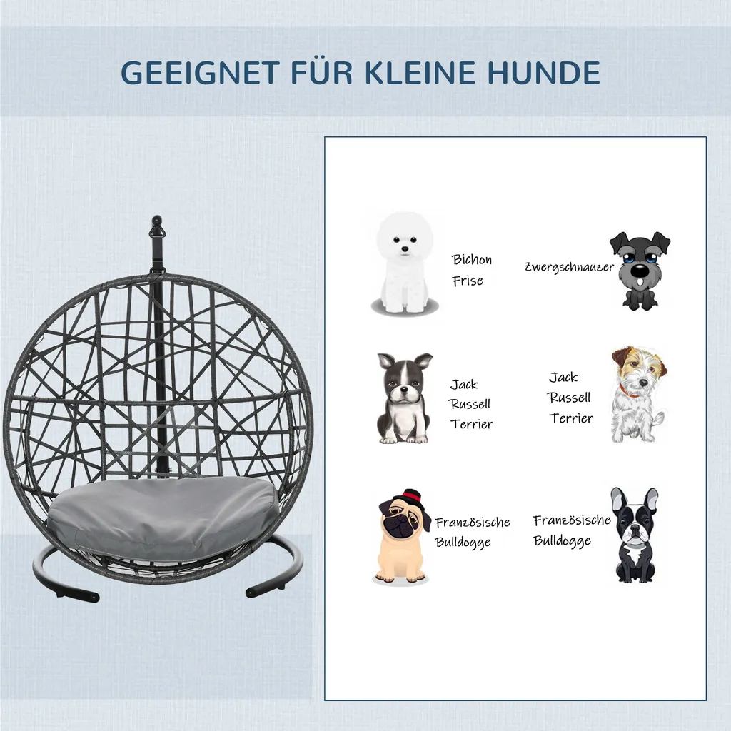 PawHut Rattan Hundehütte Mit Kissen Hundehaus Haustierbett Katzenhaus Katzenkorb Katzenhöhle Hängesessel Hängematte Für Hunde Katzen Outdoor Grau+Schwarz 60 X 53 X 76 Cm 7 PawHut Rattan Hundehütte Mit Kissen Hundehaus Haustierbett Katzenhaus Katzenkorb Katzenhöhle Hängesessel Hängematte Für Hunde Katzen Outdoor Grau+Schwarz 60 X 53 X 76 Cm – Bild 7