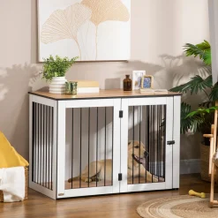 Pawhut Hundekäfig Schrank Haustierkäfig Tierkäfig Für Große Hunde Hundehütte Mit Tischoberfläche Hundebox Innen Spanplatte Dunkelwalnuss+Weiß 106 X 60 X 76 Cm -Garten- & Gewächshäuser Geschäft ca047fc46406c0408f96f13baba90cd7