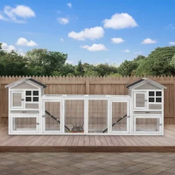 PawHut Kaninchenstall Kombination Kaninchenhaus XXL Stall Für Meerschweinchen Mit Freilauf Rampe Doppelstöckig Für 2-4 Kaninchen Tannenholz Asphalt 259 X 64 X 92 Cm -Garten- & Gewächshäuser Geschäft ca6ef4790c2e8eea4069d7188c22f9a8