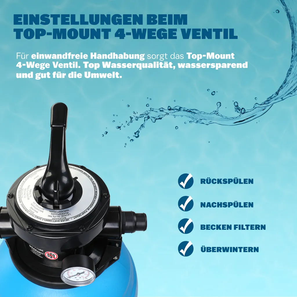 Monzana Sandfilteranlage 4,5 M³/h Inkl. 320g Filterbälle 2in1 Adapter Ø32mm – 38mm 4 Wege Ventil Sandfilterpumpe Filteranlage Poolfilter 2 Monzana Sandfilteranlage 4,5 M³/h Inkl. 320g Filterbälle 2in1 Adapter Ø32mm – 38mm 4 Wege Ventil Sandfilterpumpe Filteranlage Poolfilter – Bild 2