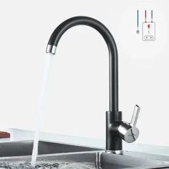 Auralum Niederdruck Wasserhahn Einhebel Spültischarmatur Küche Armatur Für Kaltwasser Und Einen Wasserboiler, Schwarz