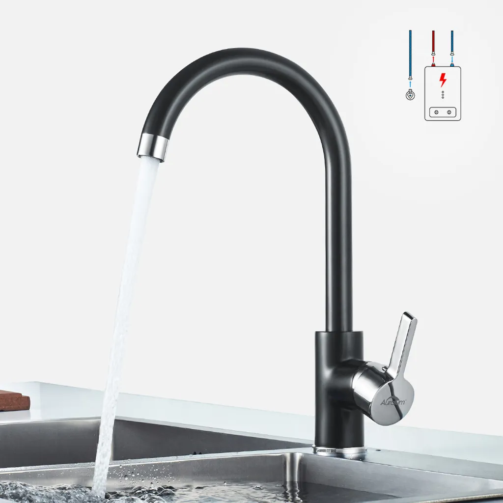 Auralum Niederdruck Wasserhahn Einhebel Spültischarmatur Küche Armatur Für Kaltwasser Und Einen Wasserboiler, Schwarz 1 Auralum Niederdruck Wasserhahn Einhebel Spültischarmatur Küche Armatur Für Kaltwasser Und Einen Wasserboiler, Schwarz