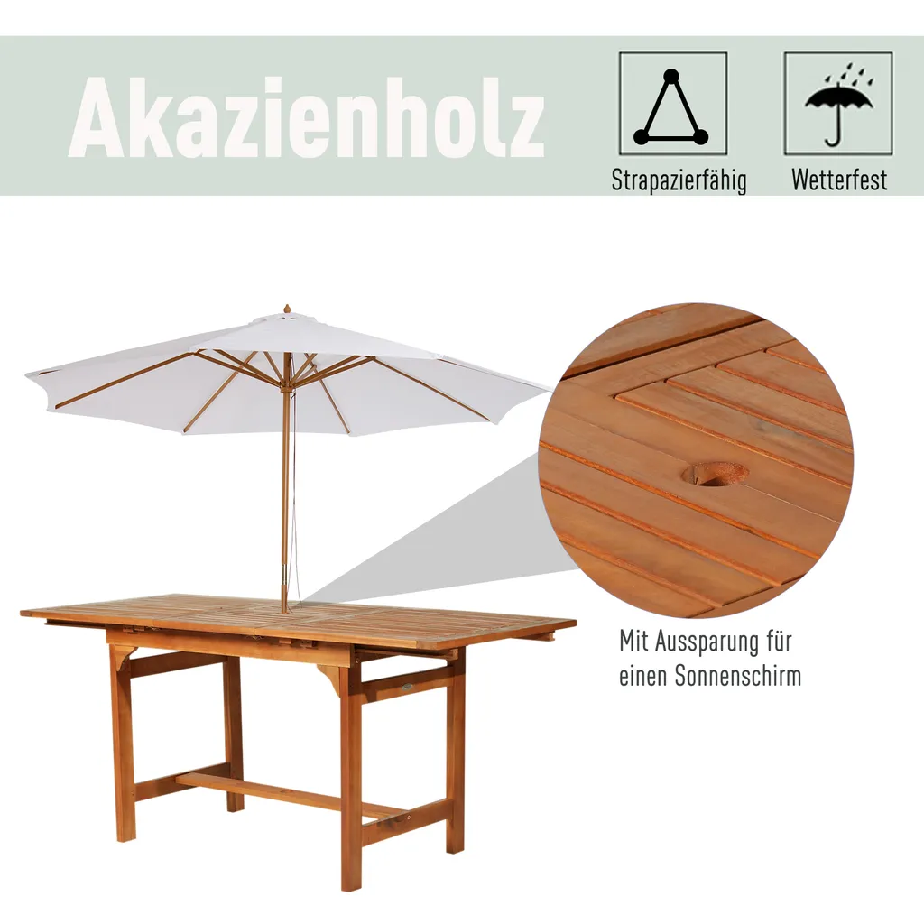 Outsunny Ausziehtisch Gartentisch Esstisch Gartenmöbel Akazienholz Wetterfest Braun 160/120 X 70 X 72 Cm 3 Outsunny Ausziehtisch Gartentisch Esstisch Gartenmöbel Akazienholz Wetterfest Braun 160/120 X 70 X 72 Cm – Bild 3