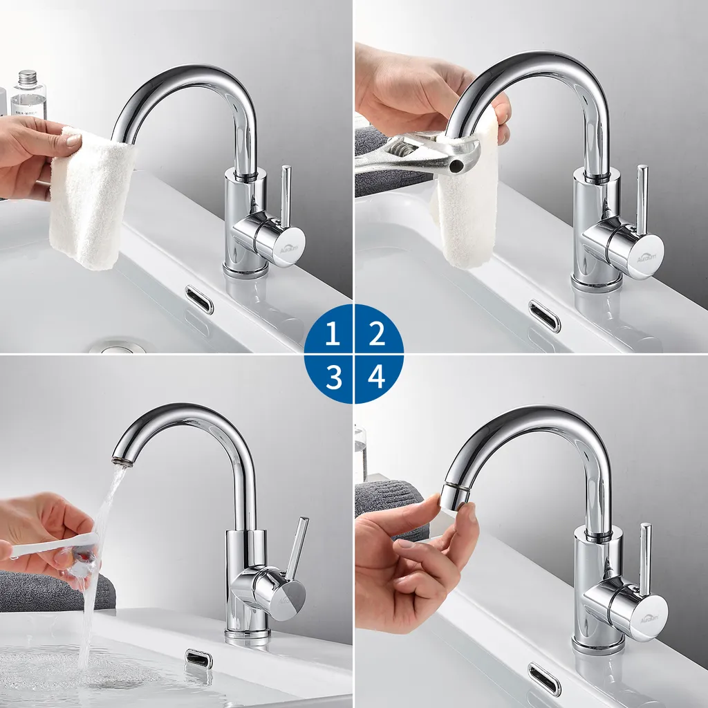 Auralum Chrom Badarmatur Waschtischarmatur Wasserhahn Bad 360° Waschbecken Armaturen Einhebelmischer Mischbatterie 6 Auralum Chrom Badarmatur Waschtischarmatur Wasserhahn Bad 360° Waschbecken Armaturen Einhebelmischer Mischbatterie – Bild 6