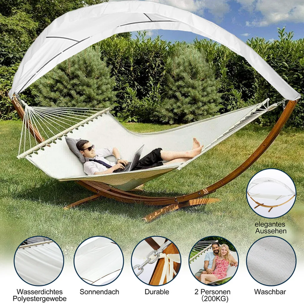 EINFEBEN Hängematte Wetterfestem Hängematten Stabhängematte Outdoor Holz Mit Gestell XXL Garten Hängemattengestell 2 Personen 410cm Gartenliege Liege 5 EINFEBEN Hängematte Wetterfestem Hängematten Stabhängematte Outdoor Holz Mit Gestell XXL Garten Hängemattengestell 2 Personen 410cm Gartenliege Liege – Bild 5