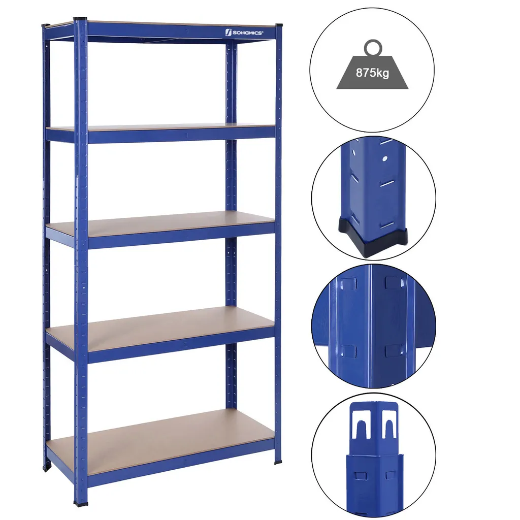 SONGMICS Lagerregal 180 X 90 X 40 Cm Bis 875 Kg Belastbar (175 Kg Pro Ablage), Schwerlastregal Mit 5 Regalböden, Regalsystem Mit Höhenverstellbaren Ablagen Blau GLR40Q 4 SONGMICS Lagerregal 180 X 90 X 40 Cm Bis 875 Kg Belastbar (175 Kg Pro Ablage), Schwerlastregal Mit 5 Regalböden, Regalsystem Mit Höhenverstellbaren Ablagen Blau GLR40Q – Bild 4