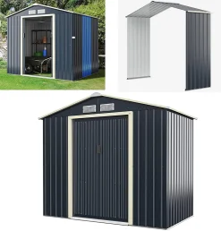 COSTWAY Gerätehaus Metall, Erweitert-213 X 191 X 195 Cm, Geräteschuppen Abschließbar, Gartenhaus Mit 4 Luftschlitzen & Schiebetür, Garten Schuppen Für Rasenmäher Fahrräder, Metallschuppen Outdoor