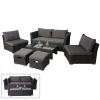 Mendler Poly-Rattan Garnitur HWC-J36, Balkon-/Garten-/Lounge-Set Sitzgruppe Sofa Anthrazit, Kissen Dunkelgrau