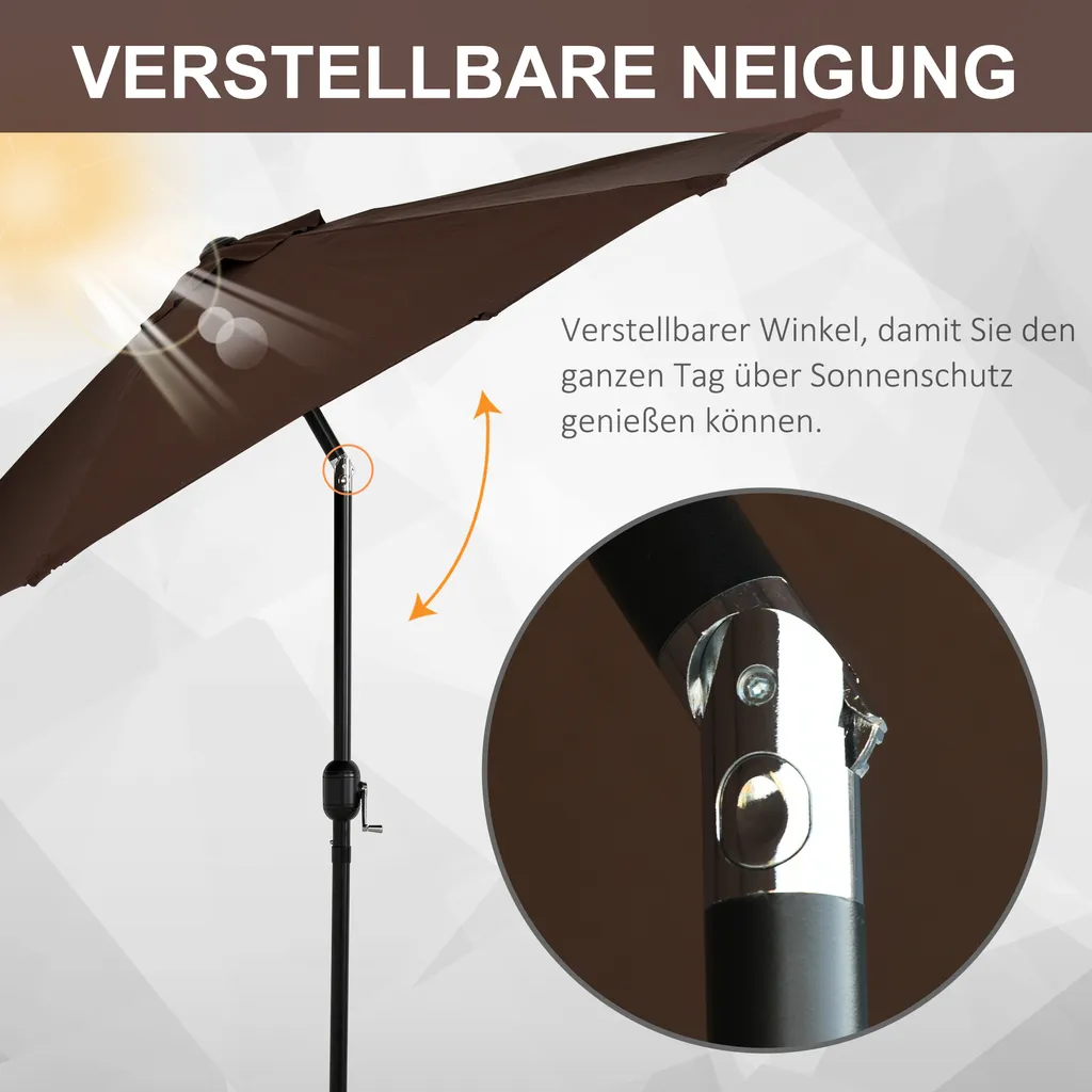 Outsunny Knickschirm Sonnenschirm Gartenschirm Marktschirm Mit Handkurbel Alu 180/㎡ Polyester Braun ∅2,7 X 2,35 M 4 Outsunny Knickschirm Sonnenschirm Gartenschirm Marktschirm Mit Handkurbel Alu 180/㎡ Polyester Braun ∅2,7 X 2,35 M – Bild 4