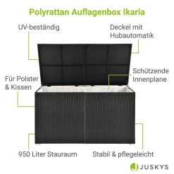 Juskys Polyrattan Auflagenbox Ikaria 950 L Inkl. Deckel Mit Hubautomatik & Innenplane – Garten Kissenbox Für Balkon & Terrasse – Gartenbox Schwarz -Garten- & Gewächshäuser Geschäft cddaa19c01ccd6a0a59aca9caa506f48