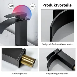 Tonerkingdom Wasserhahn Bad, Waschtischarmatur Waschbecken Armatur Wasserfall Waschtischarmatur, Messing Wasserhahn Badezimmer, Keramikventil Mit Heiß Und Kalt Wasser Für Badezimmer (Schwarz) -Garten- & Gewächshäuser Geschäft ce08dc4aa3ae0a9141aa20f623a3d81c 2