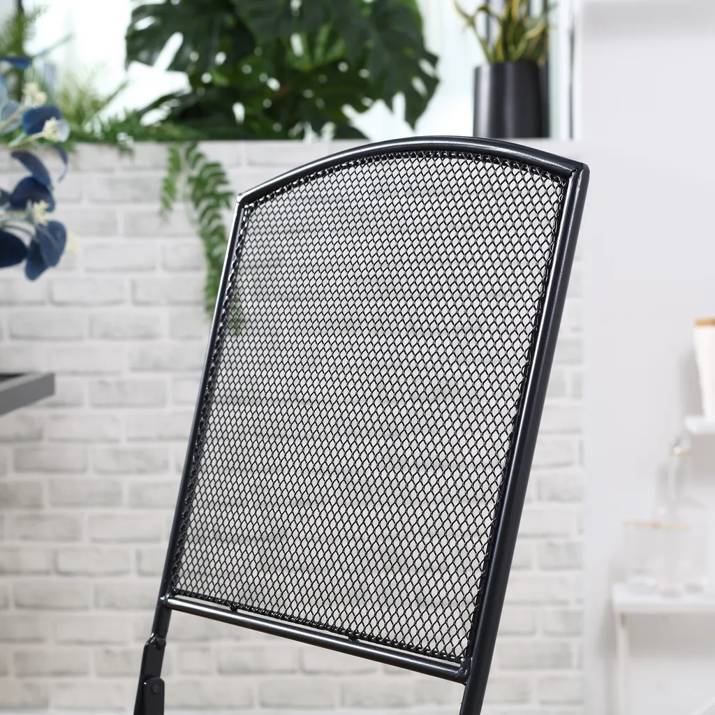 HOMCOM Outsunny Garten Sitzgruppe 3-teiliges Bistro-Set Garnitur 1 Tisch+2 Faltbare Stühle Für Terrasse Balkon Metall Grau 5 HOMCOM Outsunny Garten Sitzgruppe 3-teiliges Bistro-Set Garnitur 1 Tisch+2 Faltbare Stühle Für Terrasse Balkon Metall Grau – Bild 5