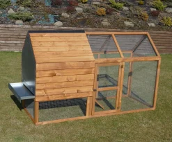 Dehner Hühnerstall Megi, Mit Freilaufgehege, Ca. 199 X 76 X 122 Cm, Tannenholz, Hellbraun