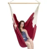 Amanka XXL Hängestuhl 2 Personen Hängematte | Max. 150 Kg Belastbar | Großer Hängesitz 185x130 Cm | 100% Baumwolle | Hängesessel Inkl. Swivel | Bordeaux Rot