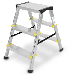 Fahrbare-Podestleiter Zweiseitige Aluleiter 3 Stufen Klappleiter Haushaltsleiter 150kg