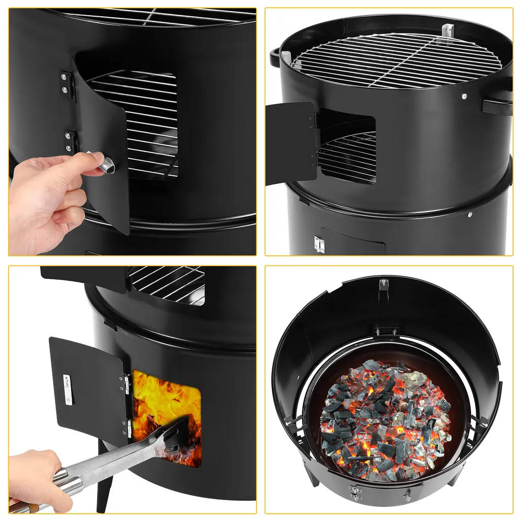 Deuba 3in1 Smoker Inkl. Thermometer Leichter Transport Räucherofen Holzkohlegrill BBQ Rundgrill Räuchertonne 2 Deuba 3in1 Smoker Inkl. Thermometer Leichter Transport Räucherofen Holzkohlegrill BBQ Rundgrill Räuchertonne – Bild 2