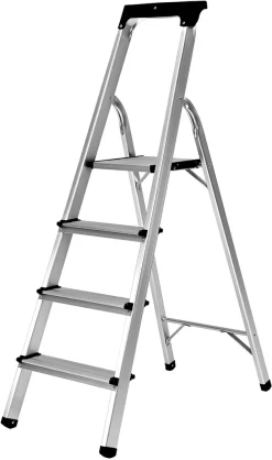Craftfull Stehleiter CF-133B, Aluminium-Haushaltsleiter, Ablagefläche, Gummi-Standfüße, 3-6 Stufen (4 Stufen) -Garten- & Gewächshäuser Geschäft cecad3c6383ad2aa035e941299e22469