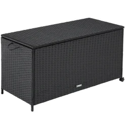 Tectake Auflagenbox Mit Aluminiumgestell Und Rollen 297l, 117x54x64cm - Schwarz