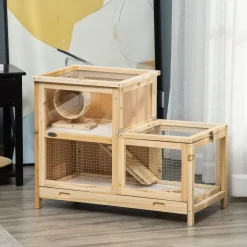 PawHut Kleintierkäfig Kleintierstall Nagerkäfig Mit Rampe Meerschweinchenstall Holzkäfig Kleintier Tannenholz Natur 78 X 41,5 X 60 Cm -Garten- & Gewächshäuser Geschäft cf0133f71d32c05ef737d3cdef510888