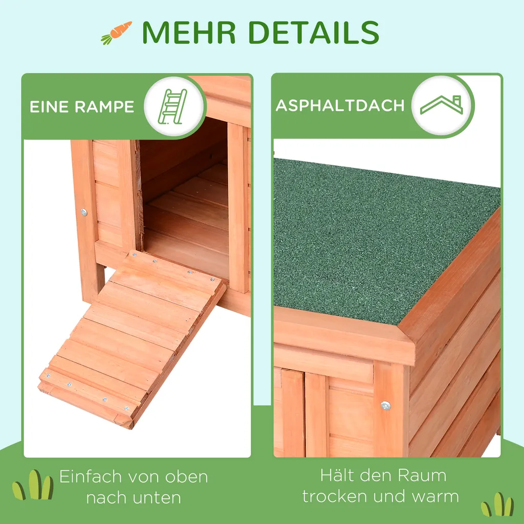 PawHut Kleintierstall Kleintierhaus Kleintierkafig Tierstall Mit Aufklappbares Asphaltdach Rampe Katzenhaus Tannenholz Natur+Grün 51 X 42 X 43 Cm 6 PawHut Kleintierstall Kleintierhaus Kleintierkafig Tierstall Mit Aufklappbares Asphaltdach Rampe Katzenhaus Tannenholz Natur+Grün 51 X 42 X 43 Cm – Bild 6
