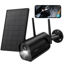 IeGeek 2K Solar Überwachungskamera Aussen Akku, Outdoor Kamera Wlan Mit PIR Bewegungsmelder, Sirene/lichtalarm, Personen/Autoerkennung, Farbnachtsicht, 2-Wege-Audio, Arbeit Mit Alexa, IP65