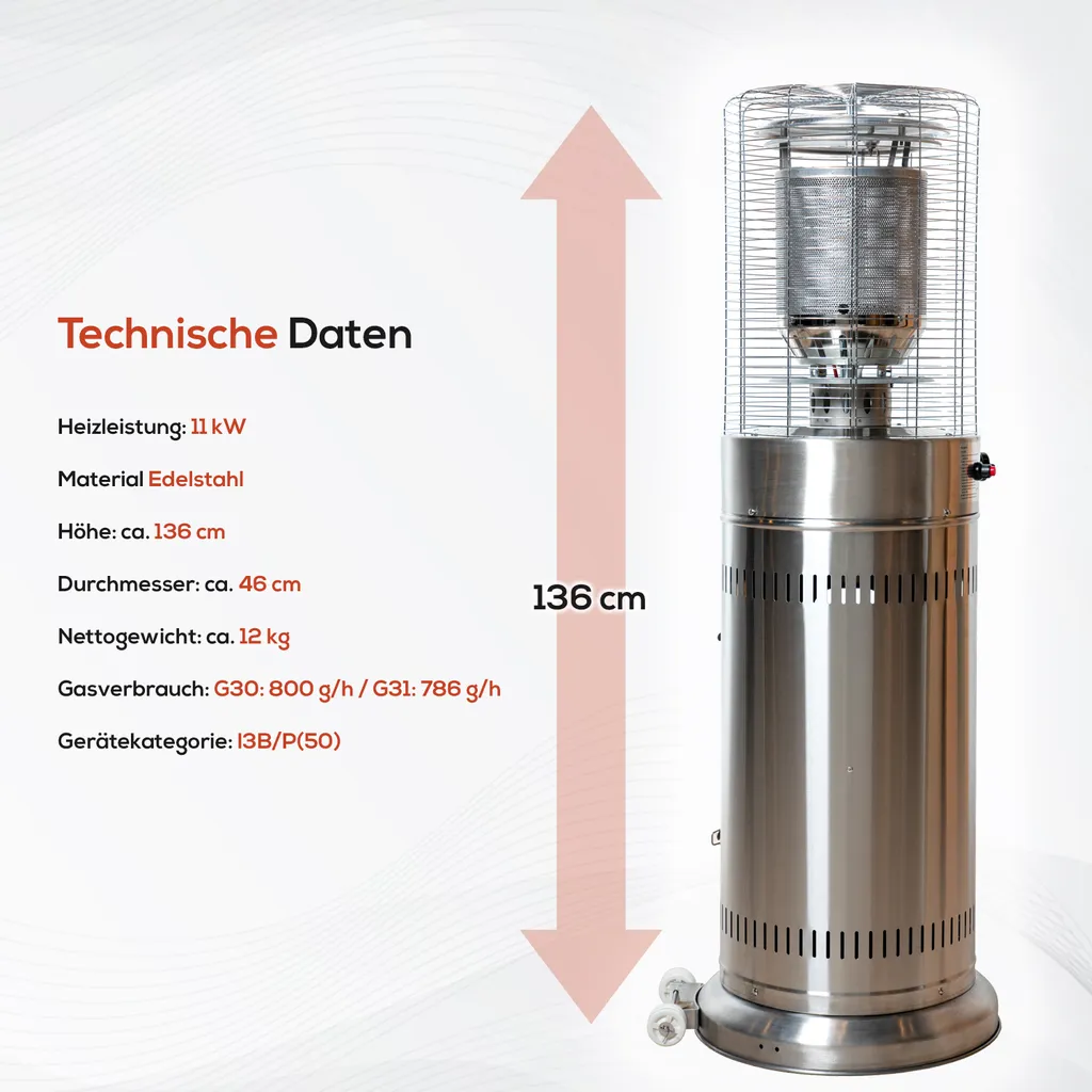 TroniTechnik® Heizstrahler Gas Heizpilz Heizgerät Terrassenheizer Terrassenheizstrahler 11 KW Gasheizstrahler Inkl. Schutzhülle Edelstahl 9 TroniTechnik® Heizstrahler Gas Heizpilz Heizgerät Terrassenheizer Terrassenheizstrahler 11 KW Gasheizstrahler Inkl. Schutzhülle Edelstahl – Bild 9