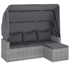 VidaXL 3-Sitzer-Gartensofa Mit Dach Und Fußhocker Grau Poly Rattan