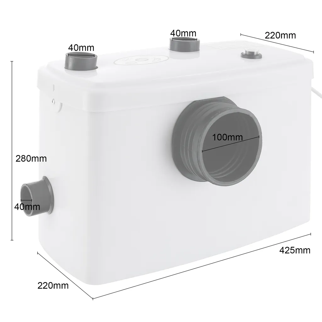 AREBOS Hebeanlage, Schmutzwasserpumpe, Fäkalienpumpe, Abwasser, 600 W, Für WC, Dusche, Waschbecken, 100 L/min, Weiß 9 AREBOS Hebeanlage, Schmutzwasserpumpe, Fäkalienpumpe, Abwasser, 600 W, Für WC, Dusche, Waschbecken, 100 L/min, Weiß – Bild 9