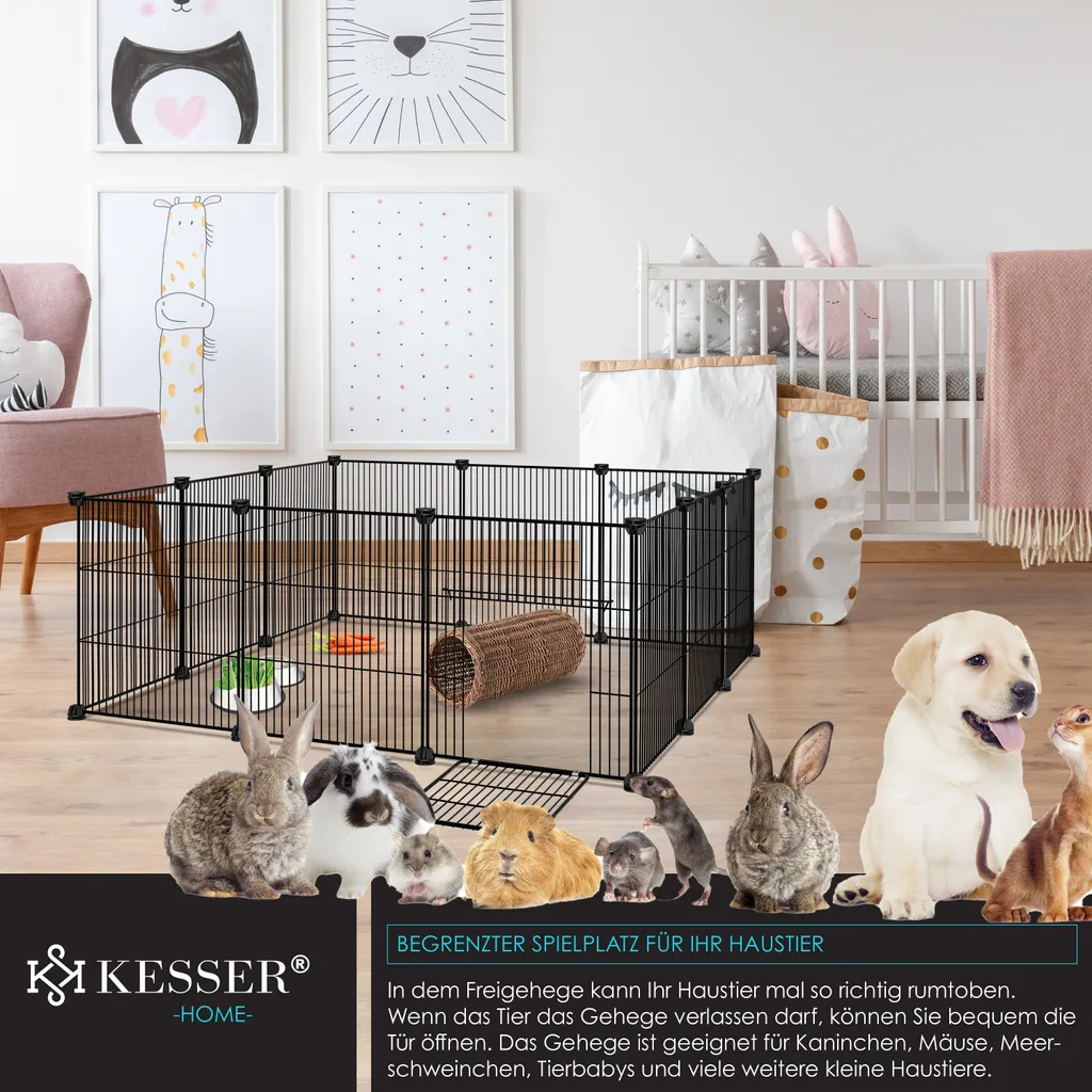 KESSER® Freigehege Gittergehege Für Kaninchen Aus Metallgitter XXL Inkl. Tür Kleintiergehege Meerschweinchen Gehege Freilauf, Kleintierkäfig Laufgitter Hasenstall Für Innen - Draußen , Farbe:Schwarz, Größe:Einzeln 5 KESSER® Freigehege Gittergehege Für Kaninchen Aus Metallgitter XXL Inkl. Tür Kleintiergehege Meerschweinchen Gehege Freilauf, Kleintierkäfig Laufgitter Hasenstall Für Innen - Draußen , Farbe:Schwarz, Größe:Einzeln – Bild 5