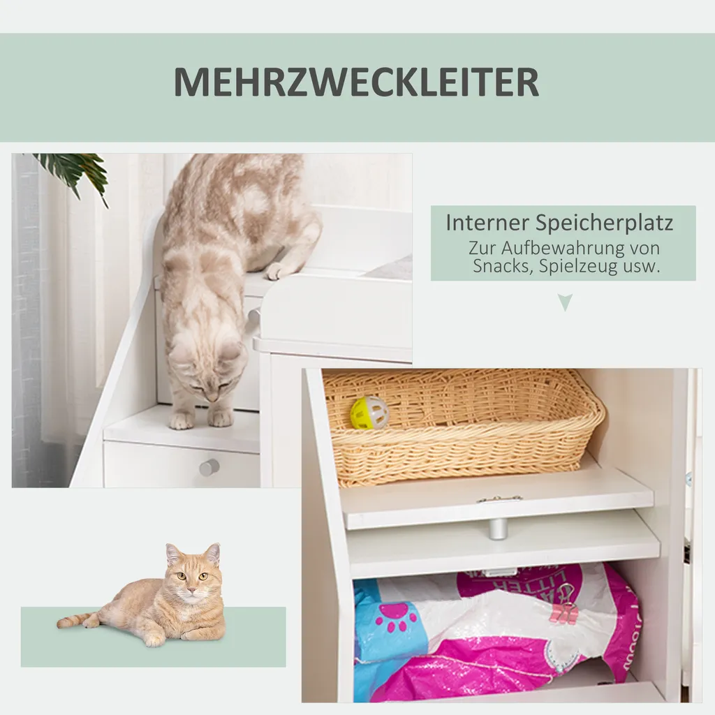 PawHut Katzenschrank Für Katzentoilette Katzenklo Mit 3 Stufen Der Treppe Katzenhaus Katzenhöhlen Katzenschrank Für Katzenbett Mit Türöffnung PB-Platte Weiß 90 X 48 X 59 Cm 7 PawHut Katzenschrank Für Katzentoilette Katzenklo Mit 3 Stufen Der Treppe Katzenhaus Katzenhöhlen Katzenschrank Für Katzenbett Mit Türöffnung PB-Platte Weiß 90 X 48 X 59 Cm – Bild 7