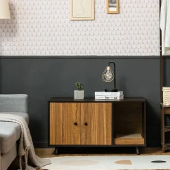 COSTWAY 2in1 Beistelltisch Und Katzenschrank Mit Kratzbrett, Katzenklo Kaffeetisch, Katzenhaus Katzenhöhle Katzentoilette Holz 90x50x50cm