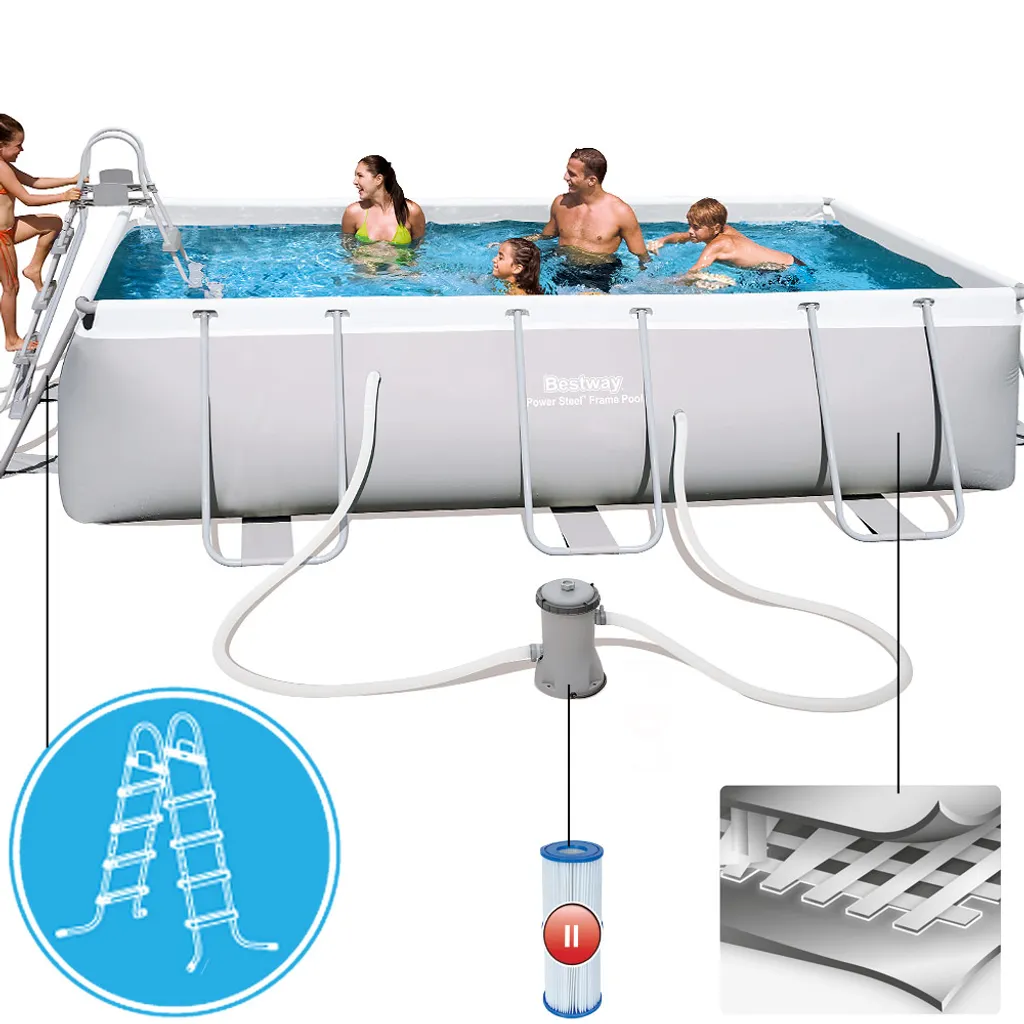 Bestway Power Steel™ Frame Pool-Set, Eckig, Mit Filterpumpe & Sicherheitsleiter 404 X 201 X 100 Cm 7 Bestway Power Steel™ Frame Pool-Set, Eckig, Mit Filterpumpe & Sicherheitsleiter 404 X 201 X 100 Cm – Bild 7