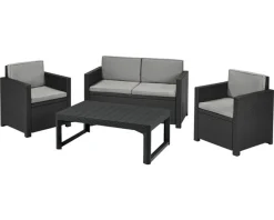 Loungeset Keter Victoria Polyrattan Optik 4-Sitzer 4-teilig Grau Inkl. Polster