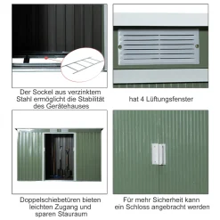 Outsunny Gerätehaus, Gartenhaus, Geräteschuppen Mit Schiebetür, Lüftungsfenster, Pultdach, Outdoor, Stahl, Hellgrün, 277 X 130 X 173 Cm 13 Outsunny Gerätehaus, Gartenhaus, Geräteschuppen Mit Schiebetür, Lüftungsfenster, Pultdach, Outdoor, Stahl, Hellgrün, 277 X 130 X 173 Cm -Garten- & Gewächshäuser Geschäft d1dc20a06dd856da4d88b66f3d4771c4